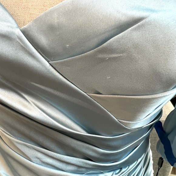 NWT Ieena for Mac Duggal Blue Satin Off The Shoulder Crossover Gown 56037 Size 6 - Picture 6 of 16